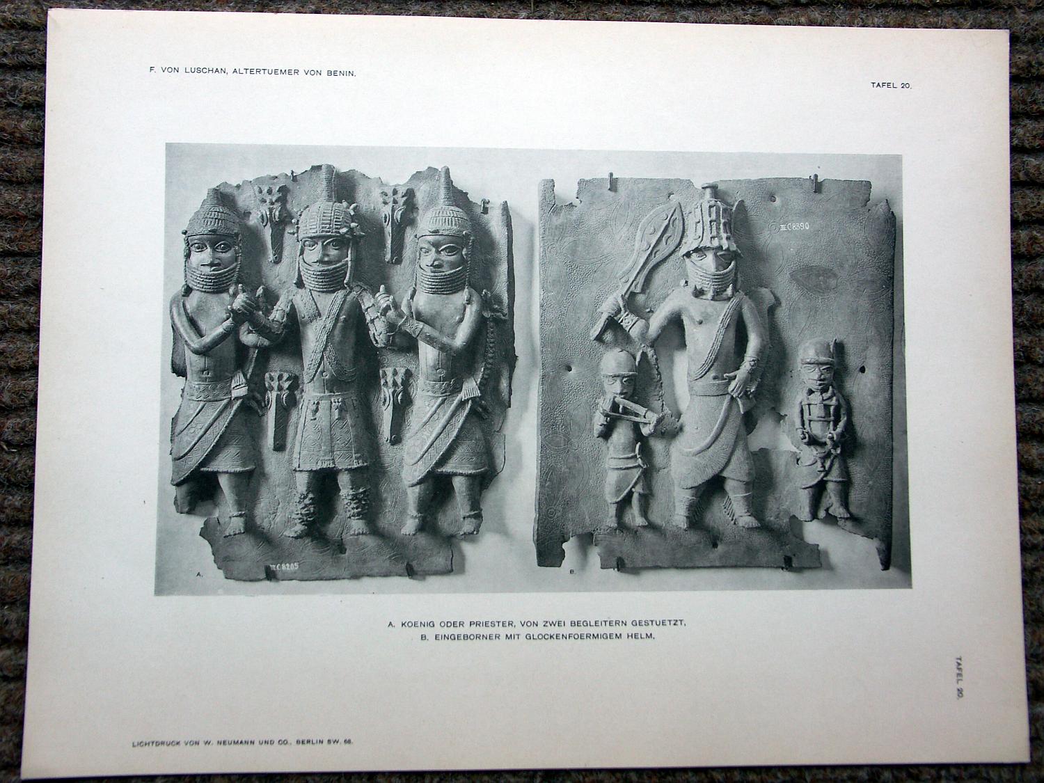 zz-lusc19,tafel 20 benin nigeria,bronze-platte mit figur-gruppe (b-iii